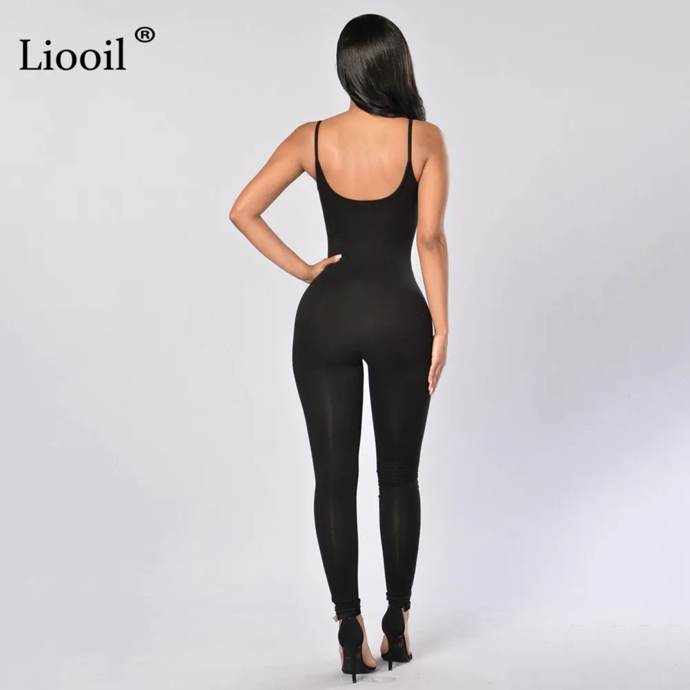 Liooil, сексуальный цельный костюм, Обтягивающие Комбинезоны,, без рукавов, с открытой спиной, бодикон, вечерние, Клубные комбинезоны, женский комбинезон, черные комбинезоны