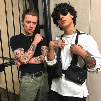 

Men Tactical Chest Rig Bags Hip Hop Waist Bags Fashion Functional Chain Vest Chest Bag Solid Color Streetwear Cross Body Pocket