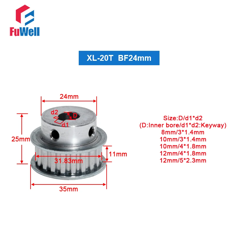 XL-20T зубчатый шкив с шпоночным пазом для промышленных ворот 11 мм ремень Ширина зубчатый шкив для ремня 8/10/12 мм Диаметр Алюминий сплавочный 20 Зубы XL синхронный шкив