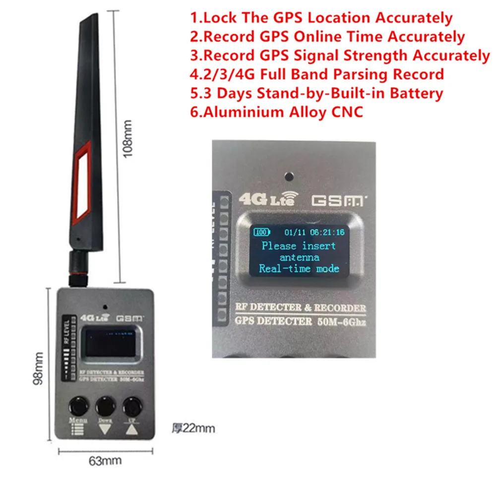 

2021 Dormant GPS Recorder Playback 10Mhz-6Gh Magnetic Electromagnetic Wave Signal Detection Recording 2G 3G 4G Detector Analysis