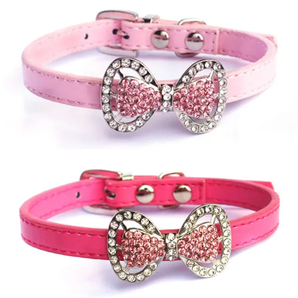 Pet Collier de compagnie ошейник для щенка PU кожа горный хрусталь лук ожерелье