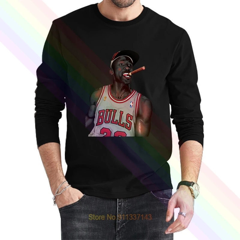 Camiseta de manga larga para hombre y mujer, prenda de vestir, con Logo clásico de Michael Jordan, color negro, Estilo Vintage, novedad de verano de 2021|Camisetas| -