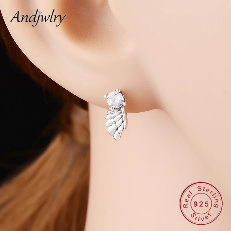 Серьги гвоздики из стерлингового серебра 925 пробы с блестящими крыльями ангела и