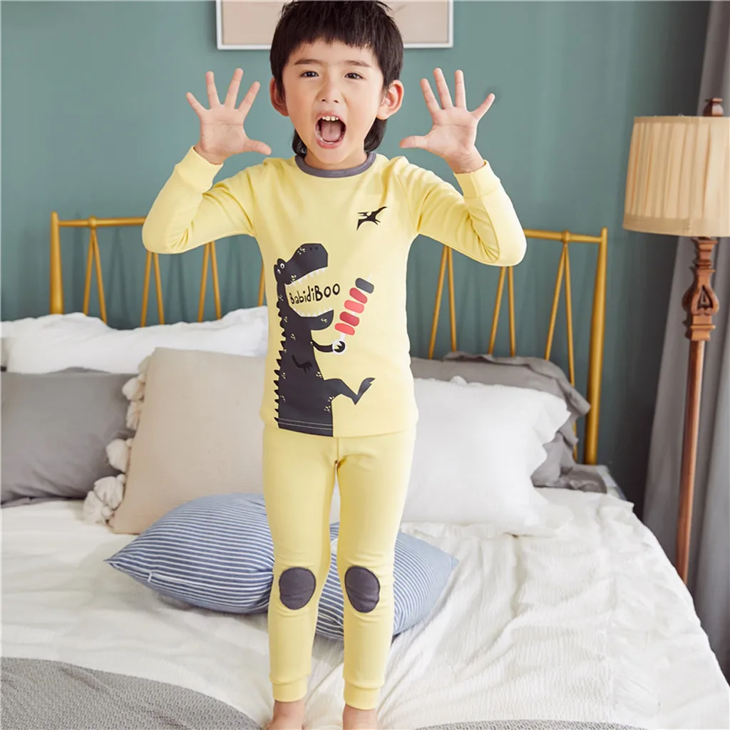 MUQGEW Newest Children Set Boys Girls Cartoon Letter Tops+Pants Pajamas UnisexToddler Baby Sleepwear Outfits roupa infantil