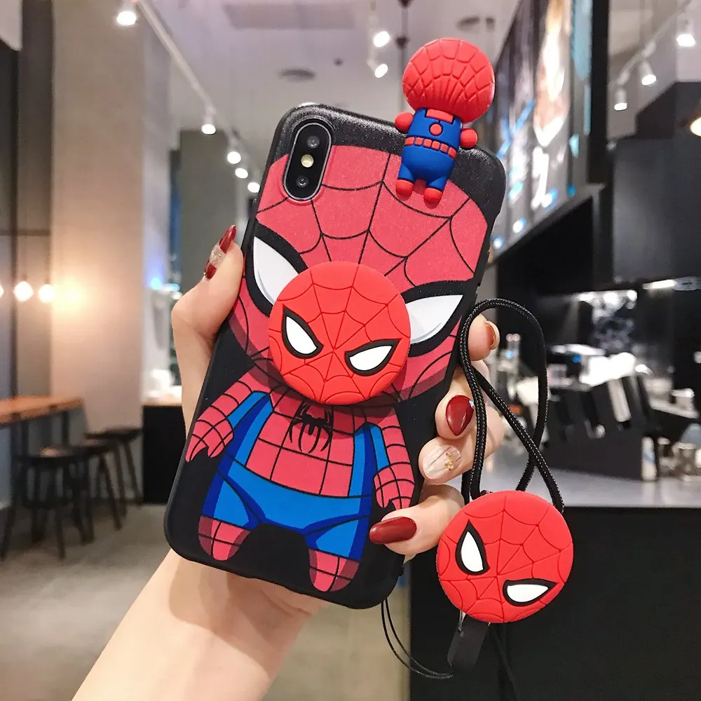 Темно-серый Милый мультяшный супер герой чехол для телефона для iPhone 11 Pro X XS MAX XR iPhone 8 7 6 6s Plus Мягкий Силиконовый 3D кукла ремешок задняя крышка - Цвет: Темно-серый