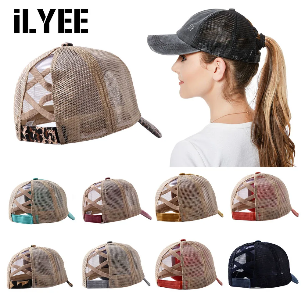 Snapback Mesh Baseball-Cap Criss Cross-Ponytail Dad Hats Trucker Washed Messy Summer