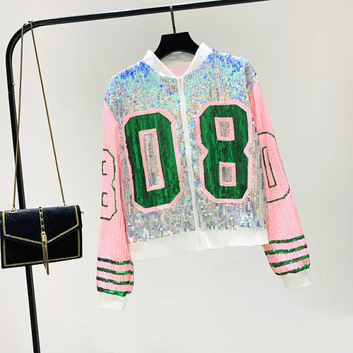 pink Neploe Blingbling блестки супер вспышка сплайсинга короткое пальто Мода корейский Свободный уличный Бомбер куртка женская верхняя одежда 55935 - Цвет: pink