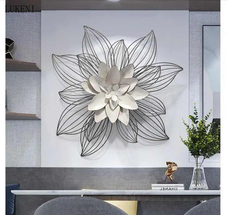 

Modern Luxury Wrought Iron Wall Hanging Flowers 3D Wall Mural Home Livingroom Wall Sticker Crafts Hotel Club Ornament Decoration