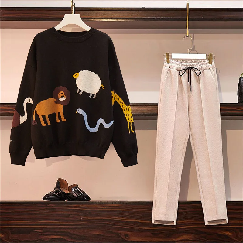 Женский спортивный костюм большого размера плюс новинка 2020 вязаный свитер топ и