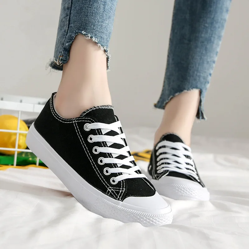 

Lace-up flat with casual shoe woman sneaker 2020 fashion lighted solid canvas adult sneakers women shoes