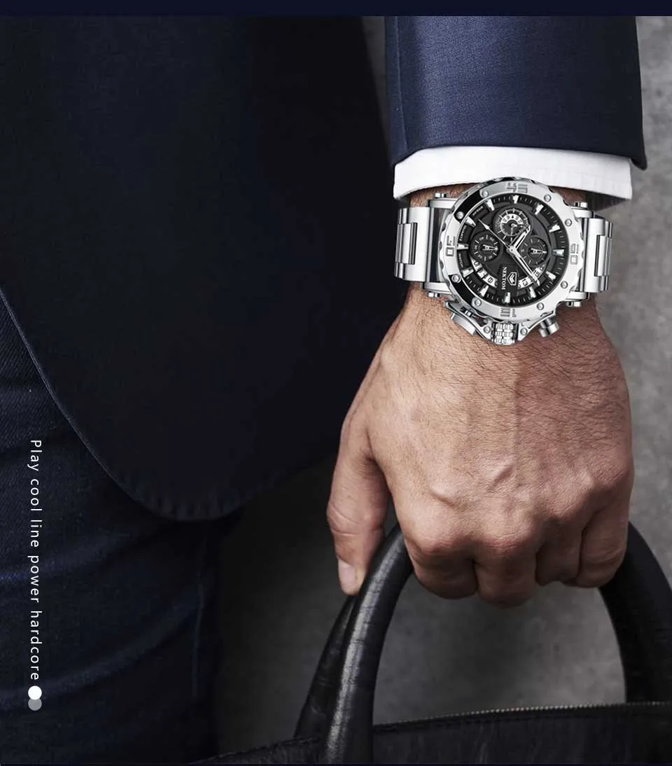 2021 Men Casual Sport Watches Stainless Steel Waterproof Chronograph Clock Top Brand Business Men Wristwatch Gift for Men