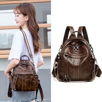 

Women's 2020 New Style WOMEN'S Bag Backpack-Style Soft Leather Korean-style High School School Bag Backpack