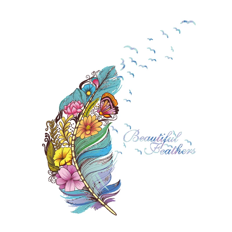 Яркие наклейки на стену с перьями бабочками птицами цветами для детской комнаты