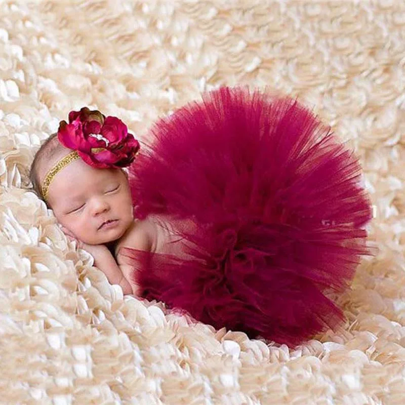 Юбка-пачка для маленьких девочек и повязка на голову в цветочек, комплект для новорожденных, реквизит для фотосессии, фатиновая юбка, подарок на день рождения для детей 0-9 месяцев, 4 цвета