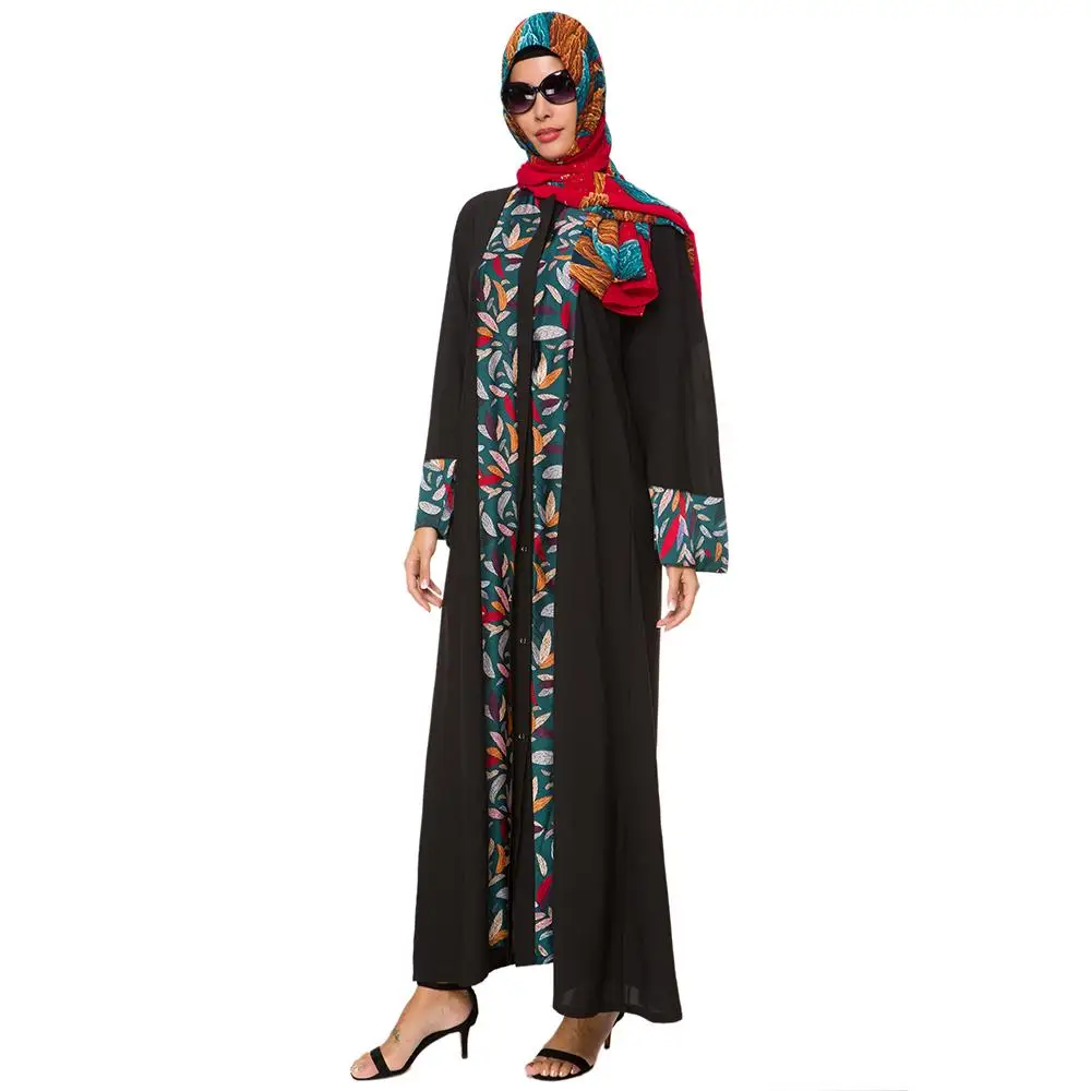 Открытое мусульманское платье abaya женский кардиган Длинное Макси платье с принтом Дубай халат платье мусульманская одежда арабский Средневосточный черное платье
