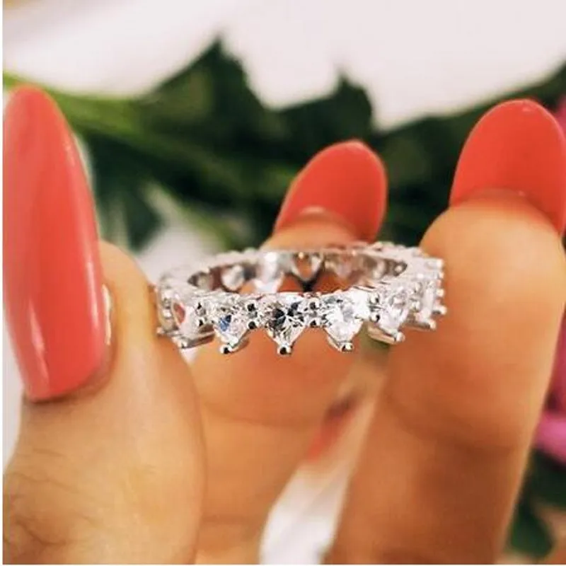 Vecalon кольцо с надписью «queen of Hearts», серебро 925 пробы, 4 мм, AAAAA, циркон, Cz, вечность, обручальное кольцо, кольца для женщин, хорошее ювелирное изделие