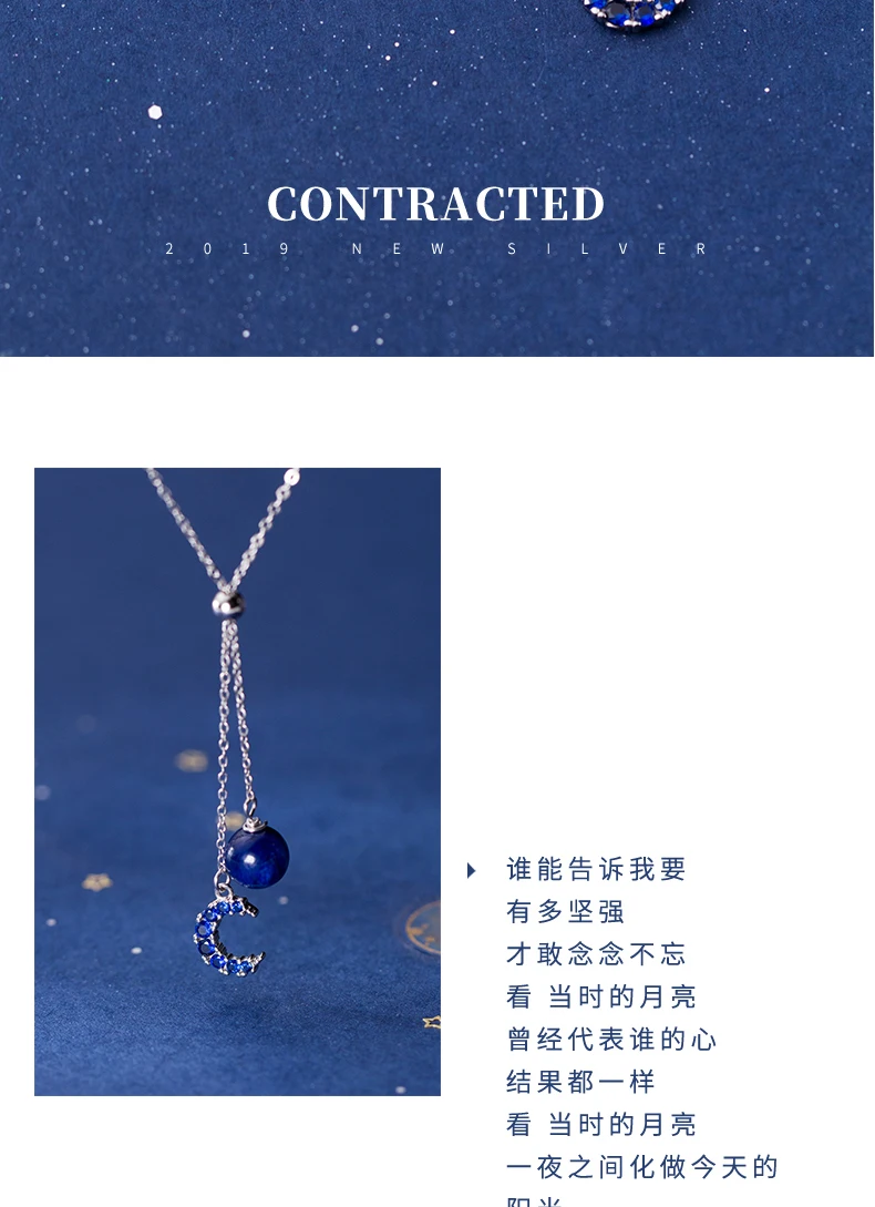 925 стерлингового серебра синий камень горный хрусталь ожерелья с кулонами в виде Луны ювелирные изделия женские подарки