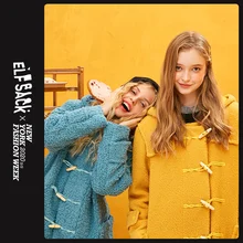 ELFSACK, желтое, одноцветное, с роговой пряжкой, корейский стиль, длинное шерстяное пальто для женщин, британский стиль, толстовки, куртка,, зимняя, винтажная, женская верхняя одежда