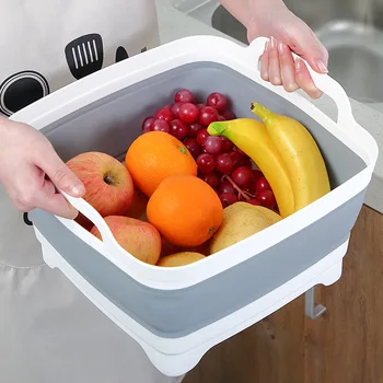 

Folding Fruit Vegetable Washing Washbasin Sink Kitchen Silicone Sink Basin Drain Basket for Outdoor Camping Picnic Hiking