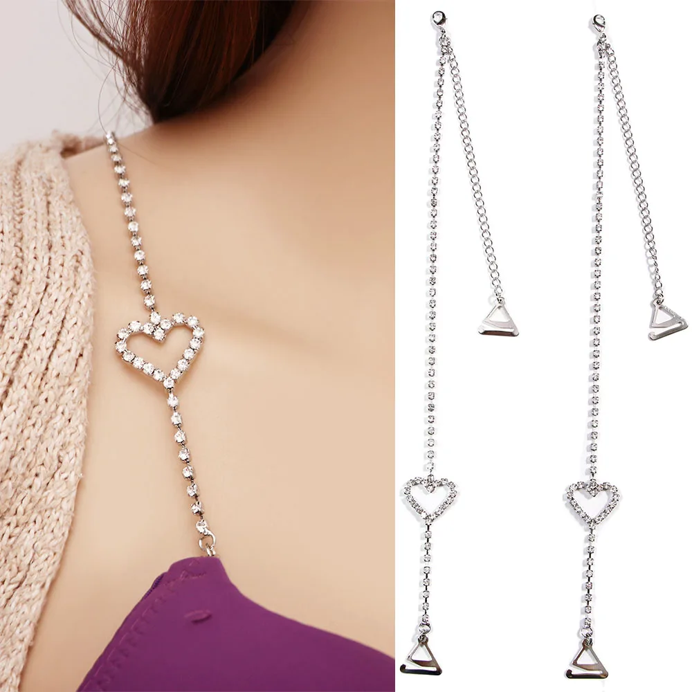 Sexy Rhinestone Heart Bra Straps For Women Elegant Crystal Bra Shoulder