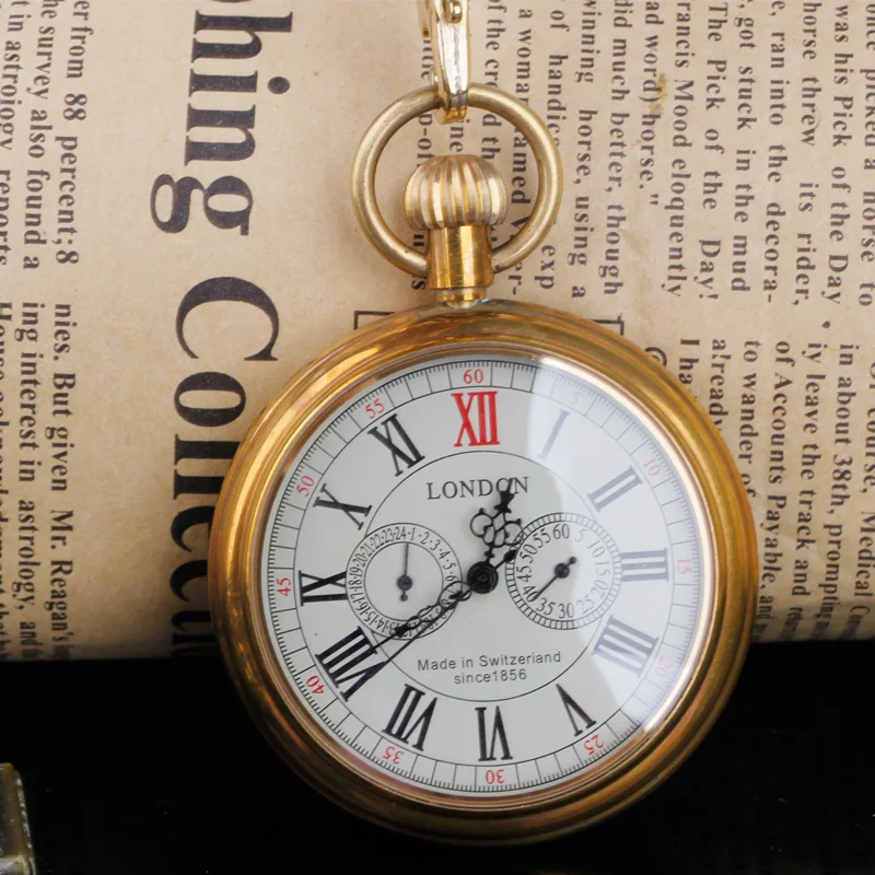 Механические карманные часы London Coverless Steampunk с цепью мужские и женские бронзовые