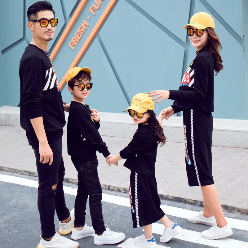 Najtaniej Dopasowane rodzinne stroje 2019 jesienno zimowa matka i córka spódnica z rozcięciem sweter kombinezon tata Son bluzy dziecięce