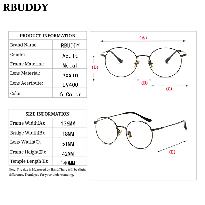 RBUDDY круглые очки оправа анти-синие компьютерные защитные очки поддельные очки для чтения прозрачные женские оптические очки