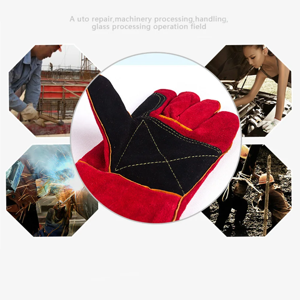 

1 Pair Thicken Welding Leather Useful Factory Hand Protection Labour Gloves Heat Insulation Oven Mitt Wood Stove Wear Resistant