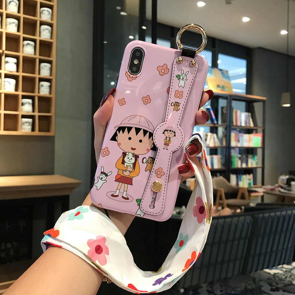 Чехол IMD для iPhone XS XR X 11 Pro Max 8 7 6 6S Plus задняя крышка чехол для телефона s с ремешком на запястье держатель Sakura Momoko Chi-bi Maruko