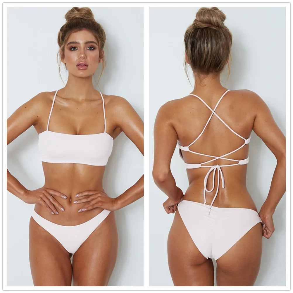 Liegrasse Bikini Set Solid Back Cross Swimsuit Female Swimwear Women Bathers Sports Swimwear Bathing Suit Two Piece Suit Tankini