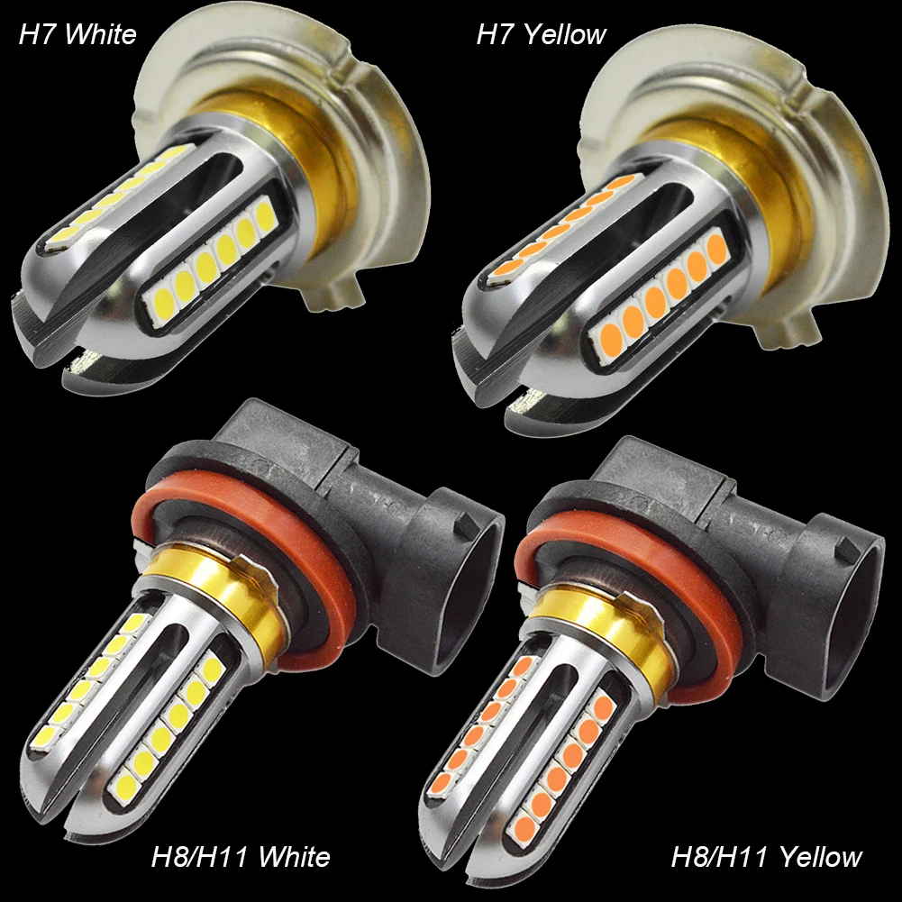 2 шт. 0.46A белого и желтого цвета H7 H8 H9 H11 24SMD 3030 светодиодный Автомобильный светодиодный солнечный свет Высокая яркость Авто задняя противотуманная фара Тормозная лампа 12V 24V Автомобильный Стайлинг