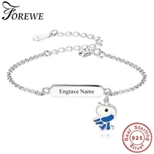 Personalized Engrave Name Bracelet 925 Sterling Silver Puppy Dog Chain Bracelet for Girls Kids Children Jewelry Christmas Gift