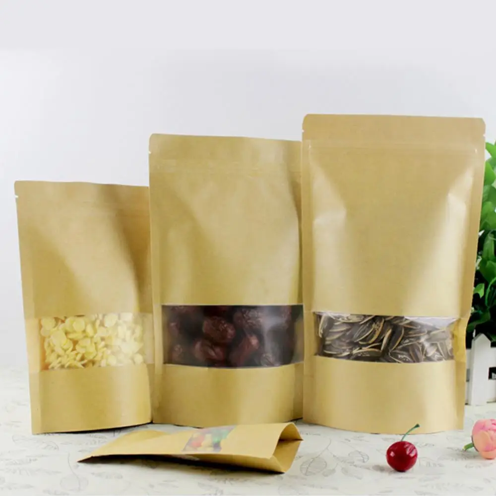 Гайка мешок конфеты мешок еда уплотнение карман прочный 50 шт. с окном Ziplock крафт-бумага прозрачная посылка скраб