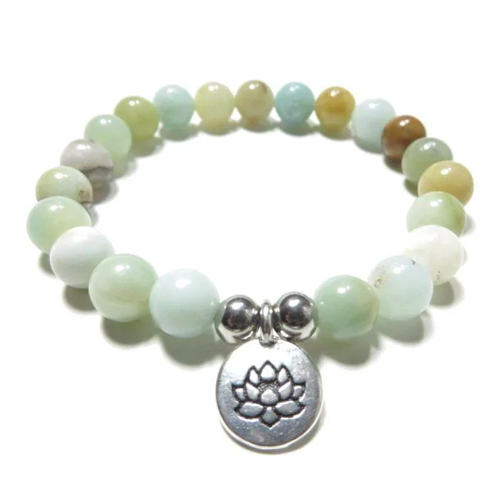 Лаванда Moda feminina pulseira Fosco Amazonita contas com lotus Будда Ом Charme Pulseira de Yoga 108 mala colar Прямая поставка - Цвет: Лаванда