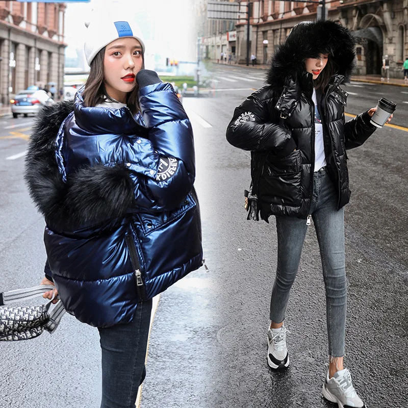 

Bright Surface Cotton-padded Clothes Women's 2019 Winter New Style Korean-style Large Fur Collar down Jacket Cotton-padded Cloth