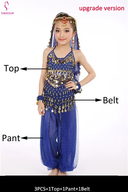 Royal Blue 3pcs 8 цветов детский набор костюма для танца живота Восточные Танцевальные костюмы для девочек Египетский Болливуд индийский танец живота одежда - Цвет: Royal Blue 3pcs
