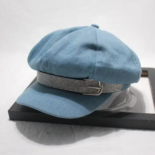 Denim Blue Новинка года, Хрустальная восьмиугольная кепка, детская весенне-летняя кепка в Корейском стиле, моющийся ковбой, Кепка в стиле Newsboy, Повседневная Кепка в стиле милитари - Цвет: Denim Blue