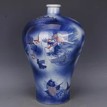 Китайский стиль античная керамическая ваза синий и белый фарфор Дракон украшение ваза
