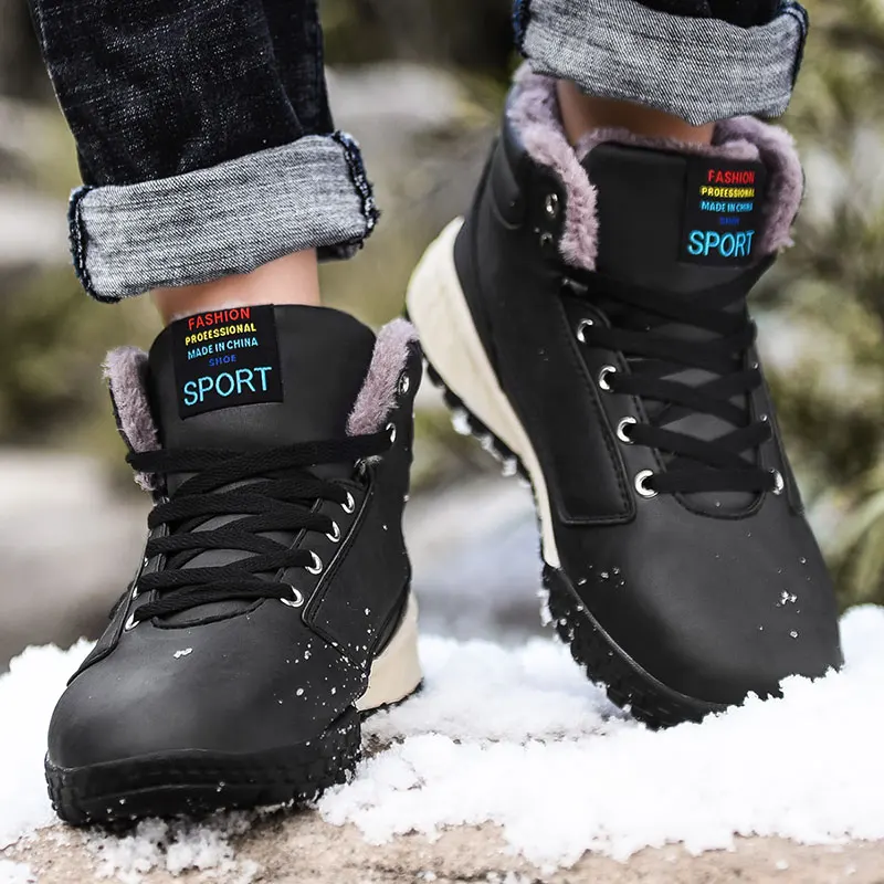 Мужские зимние ботинки; большие размеры 39-48; Теплые ботильоны; botas hombre; кожаные зимние ботинки; мужские плюшевые уличные походные ботинки