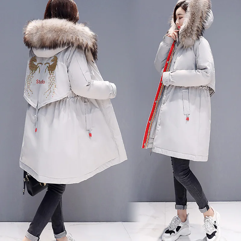 

2018 Winter Fashion Comfortable Simple Cool Solid Color Casual Mid-length Long Sleeve Cotton-padded Clothes Pocket