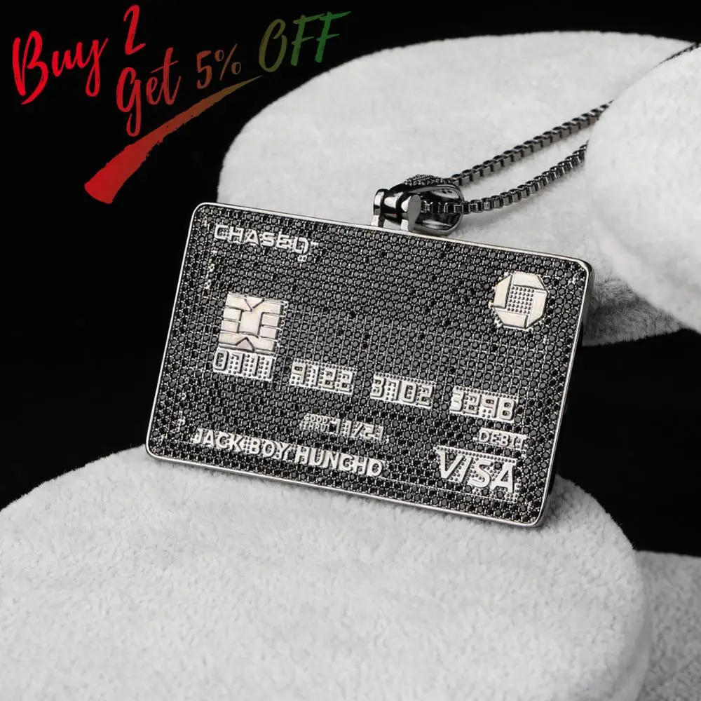 Full Iced Out Credit Card Pendant Necklace Mens Gold Silver Color