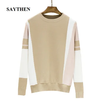 

Saythen 2020 Autumn And Winter Women Fashion O-Neck Striped Long Sleeve Pullovers Loose Casual Warm Cute Sweater Tops
