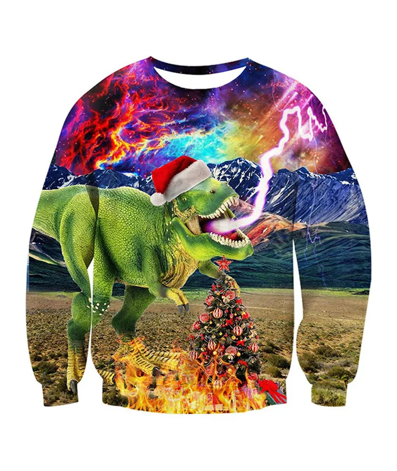 Новинка; сезон осень-зима; Уродливые Рождественские свитера; Джемперы; топы; Рождественский свитер для женщин и мужчин; 3d-пуловер с забавным принтом динозавра; одежда; S-3XL - Color: GK029