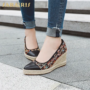

Sarairis 2020 Fashion New Hot Large Size 44 Slip On Mix Color Shoes Woman Pumps Female Wedge High Heels Office Lady Pumps Women