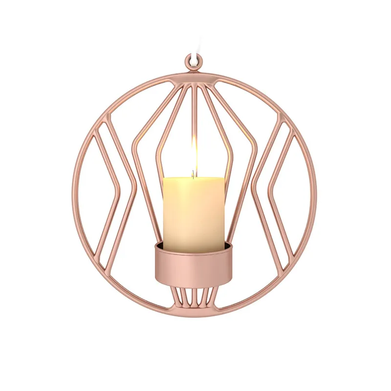 Nordic Industrial Style Geometric Round Wall Hanging Candlestick Metal Candle Holder Gold Black Candle Holder Home Decoration - Цвет: Rose gold