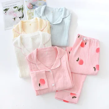 

Womens Confinement Clothing Maternity Summer Cotton Crepe Pyjamas Women Long Sleeve Pajamas Printing Postpartum Pijamas 2 Piece