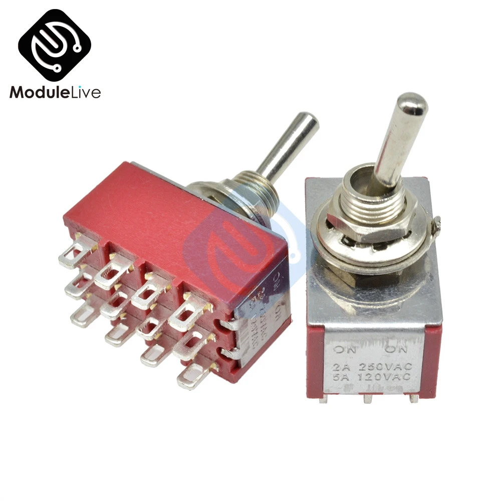 

MTS-402 6mm Toggle Switch Single Pole Double Throw SPDT ON-ON 120VAC 6A 1/4 Inch Mounting 13*22MM (MTS402) 2Positions 12Pins
