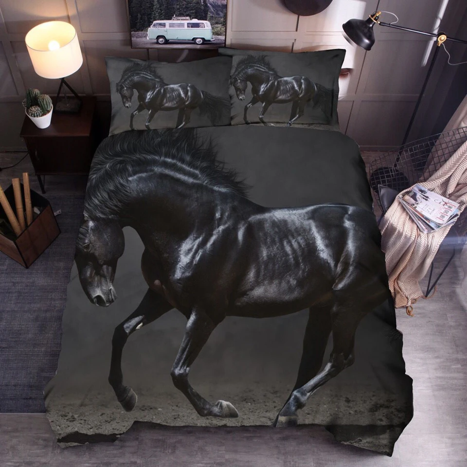 Conjunto de cama de cavalo para meninas e mulheres, cavalos galopantes,  estampados, jogo de lençol 3D de animais selvagens, decoração de quarto,  branco, estilo vida selvagem, 3 peças