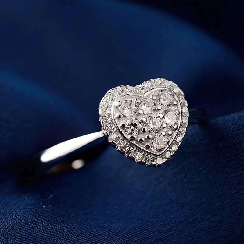 Серебристый Кольцо Bague Ringen в форме сердца, высокое качество, Кристальные кольца, 925 пробы, серебряные кольца на палец для женщин, обручальное ювелирное изделие, подарок - Цвет камня: Серебристый