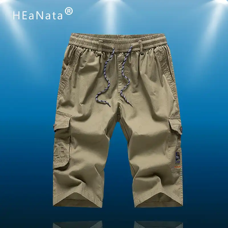 mens long khaki cargo shorts